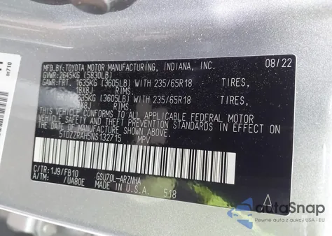 2022 Toyota Highlander Le from USA, damaged, VIN 5TDZZRAH5NS132715